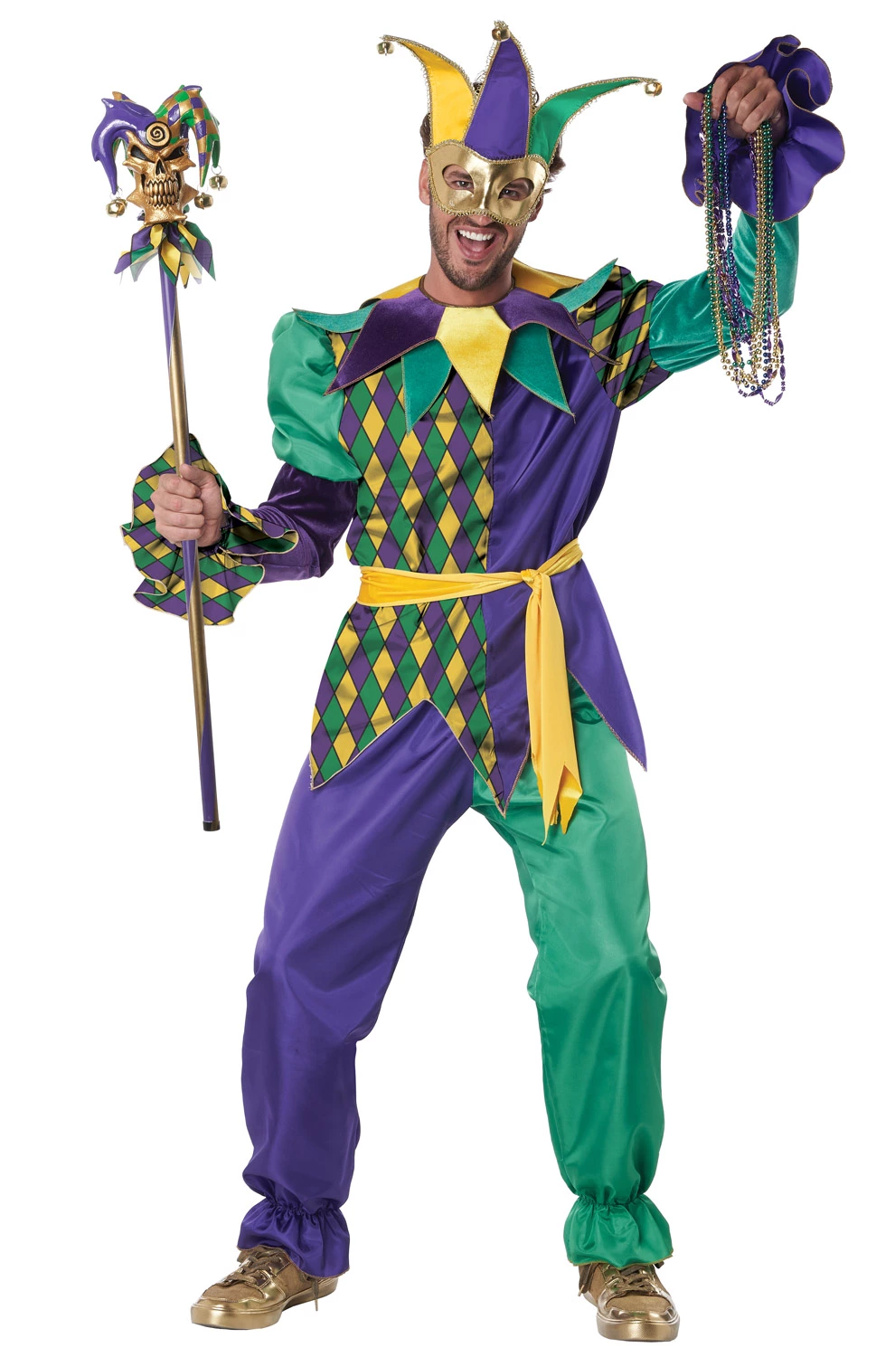 Deluxe Mardi Gras Jester Adult Costume 1 Deluxe Mardi Gras Jester Adult Costume