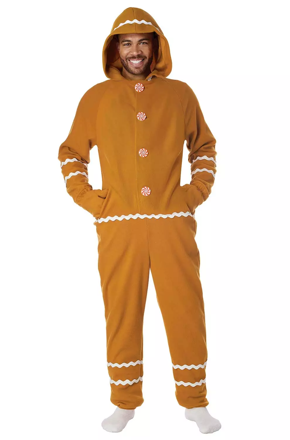 Gingerbread Fleece Jumpsuit Adult Costume 1 Gingerbread Fleece Jumpsuit Adult Costume