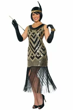Black And Gold Flapper Adult Costume (XS/S)